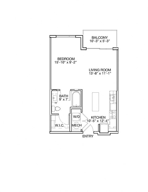 Floor plan for studio, 1 bath, 586 sqft